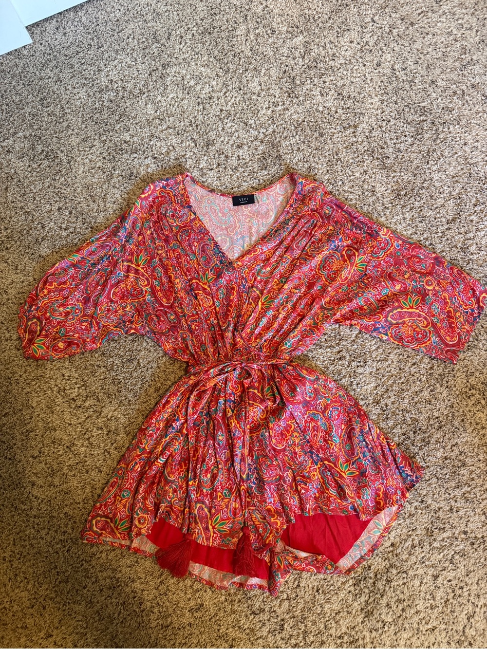 Vici Paisley Print Romper with Tie Waist